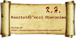 Kosztolánczi Hieronima névjegykártya